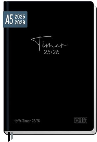 Häfft-Timer 2025/2026 A5 (Aug 25 - Sep 26) Hardcover Schülerkalender Black Edition Schulplaner, Schülerplaner, Studienplaner, Semesterplaner - nachhaltig & klimafreundlich