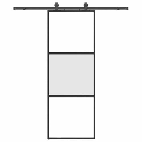 vidaXL Porte coulissante kit quincaillerie Noir 76x205 cm Verre trempé, Porte coulissante sur Rail, Porte coulissante intérieure, Porte coulissante de Salle de Bain