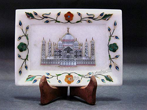 Taj Mahal Assiette décorative en marbre I 17,8 x 12,7 cm Plateau de service en marbre pour bureau I Plateau de service en nacre I Plateau de service fait à la main I Plateau Kitche