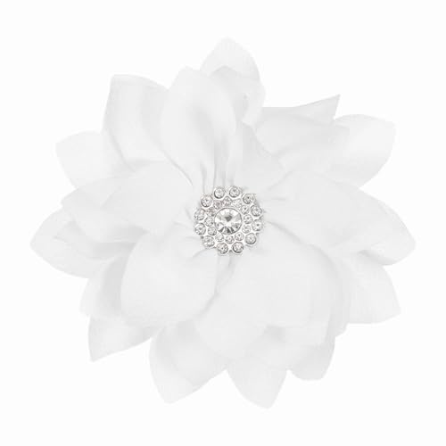 PATIKIL Elegante Broche De Flor Para Mujeres, Broche De Solapa De Flor De Tela Con Cristales Para Regalo De Boda Traje Sombrero Vestido Abrigo Accesorios, Blanco