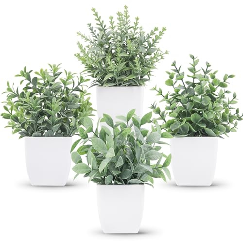 BTSD-home 4 Pack Small Artificial Plants, Potted Greenery for Desk Decor