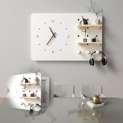 Cache Compteur Electrique Coffret de Distribution avec Horloge Silencieuse, Couvercle de Disjoncteur Relevable Gauche/ Droite, Cache de Salon/ Chambre pour Panneau Électrique(Style A,60x40cm(23 5/8x15
