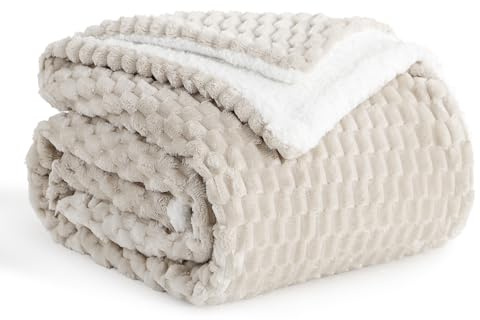 Aisbo Sherpa Kuscheldecke Flauschig 150x200 cm Beige, Winter Warme Dicke Decke als Sofadecke Couchdecke Winterdecke, Wohndecke Wohn XL Wohn- & Kuscheldecken