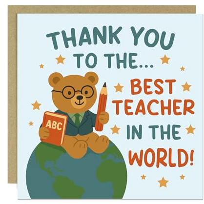 RED OCEAN Best Teacher In The World-Karte mit Kraftumschlag, Dankeskarten für Lehrer, Schulabschluss, Kindergarten, für