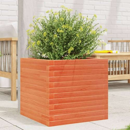 Iiaky Jardinière Cire Marron 50x50x45,5 cm Bois de pin Massif,Jardiniere sur Pieds,Bac avec Treillis,Jardiniere Terrasse