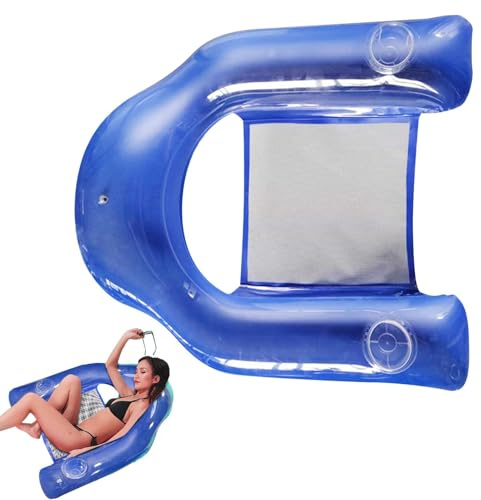 Silla de piscina flotante – Tumbona hinchable plegable | Cómodo sillón con soporte para bebidas, equipo de relajación de verano resistente para adultos, vacaciones, jardín, fiesta, etc