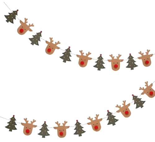 Weihnachtsdekoration, Wimpelkette, Rentier, Weihnachtsbaum, Weihnachtsbanner, Wanddekorationen für Weihnachten, Party, Zubehör, Innen- und Außenbereich, Kamin, hängende Dekorationen, 2 Stück