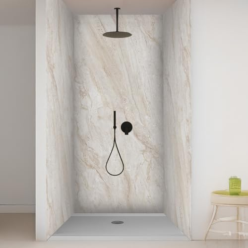 Dedeco 3x Premium Bad Duschrückwand mit Motiv: Marmor V9, 90x200cm, UV-Lack glänzend, wasserfest, hochwertige fugenlose Wandverkleidung aus 3mm-Alu-Verbundplatte, Fliesenersatz ohne Bohren