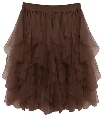 Wikoan Damen Tüllrock Kurz Petticoat Tütü Hoher Taillierter Faltenrock Unregelmäßig A-Linie Ballett Tutu Rock Midirock Sommerrock Tüllrock Karneval