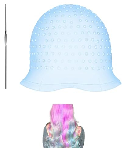 Ruayia SträHnchenhaube, Silikon Haar Highlight Kappe, SträHnchen Farbe Highlighting Cap SträHnen Set, SträHnenhaube mit Nadel für Professional Salon Und Haus Haarefärben - Blau