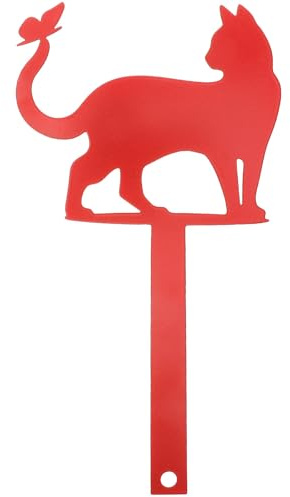 FUNOMOCYA Panneau de Boîte aux Lettres Décoratif en Fer Rouge Silhouette Féline et Insecte, Drapeau de Remplacement Robuste pour Jardin, Ornement Extérieur Original pour Pelouse et Porte