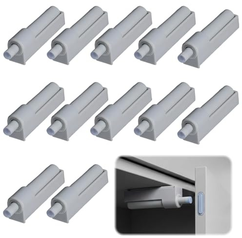 12 PCS Push to Open Door Catches, Soft Close Dampers for Cupboards, Plastic Semi-Automatic Opener Door Catch for Kitchen Cabinet Home Furniture Trash Can Wardrobe Easy Install One-Piece Molding