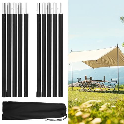 Peviasot Verstellbare Zeltstange Teleskopstange，2er Aluminium Zeltstange，rutschfeste Spitze mit Rändelung, Stabile Kunststoff-Bodenkappe, Höhe 85–205cm, Sonnensegel & Camping (Schwarz)