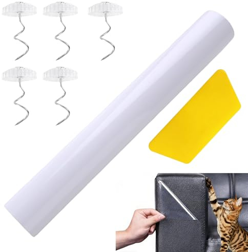 Pellicola antigraffio per gatti, autoadesiva, 20 cm x 3 m, protezione antigraffio per gatti, pellicola protettiva trasparente, con 5 viti e 1 raschietto, adatta per mobili, divani, pareti e porte