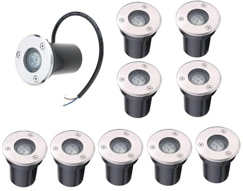 Generisk LED-trädgård, 10-pack LED-trädgårdsstrålkastare – 1 W IP67 vattentäta infällbara golvlampor, infällda lampor för vägar och terrasser – gröna 24 V trädgårdslampor