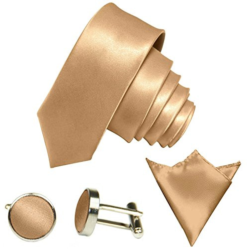GASSANI 3Tlg Krawatten-Set 29 Satin Farben, 6 Cm Schmale Skinny Krawatte Einstecktuch