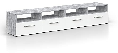 Vicco Lowboard Diego, Beton, 190 x 38 cm | geeignet als TV-Untergestell mit offenen Ablageflächen