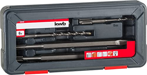 kwb PowerBox Hammerbohrer-Satz und Meißel-Set – Bohrer-Set mit Flachmeißel und Spitzmeißel, 6-teilig