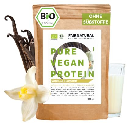 FAIRNATURAL Bio Veganes Proteinpulver Vanille ohne Soja [600G] 5K Protein Pulver Laktosefrei - Vegan Protein Powder - Pflanzliches Proteinpulver - Regional aus DE - Proteinshake Vegan - Eiweißpulver
