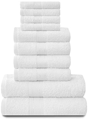 GC GAVENO CAVAILIA Lions Towels Lot de 10 Serviettes de Bain 100 % Coton égyptien, 4 Visage 4 Mains 2 Serviettes de Bain, de qualité supérieure, très absorbantes, lavables en Machine, Blanc, Standard