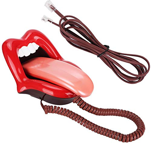 Téléphones fixes rouges à grande langue pour la maison, téléphone à bouche rouge filaire téléphone à lèvres sexy cadeau dessin animé en forme de véritable filaire pour la décoration de bureau à domici