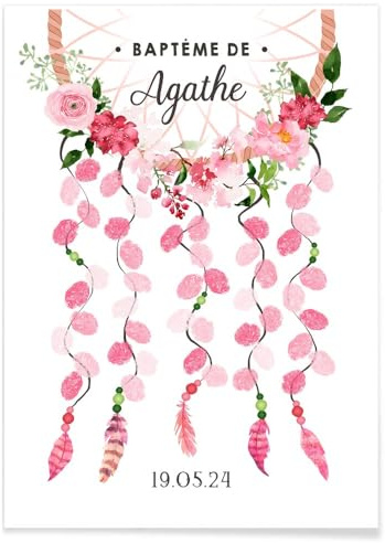 Arbre à empreintes personnalisé Mariage Baptême Baby Shower Mariés | Arbre empreinte garçon fille bébé enfant | Cadeau de mariage baptême original - Impression papier A4 (Dreamcatcher)