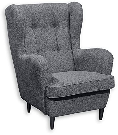 OSKAR Ohrensessel mit geknöpfter Polsterung, Anthrazit - Vintage Wohnzimmer Sessel mit Massivholz Füßen - 78 x 102 x 98 cm (B/H/T)