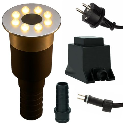 Wasserspielleuchte warmweiß, inkl. Trafo, 0,6 Watt, IP68, 12V, 103 LUX, 650 cm Kabel, 8 LED, LED Ring Brunnen, Wasserspielbeleuchtung | Springbrunnen-Beleuchtung | Quellsteinbeleuchtung