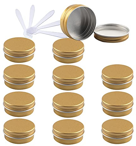ZEOABSY 24 Pieces 15ml Gold Empty Round Aluminium Tins with Screw Lids Storage Jars Cosmetics Containers Pots for Candle Lip Balm Salve Powder Crafts with 6 Spatula