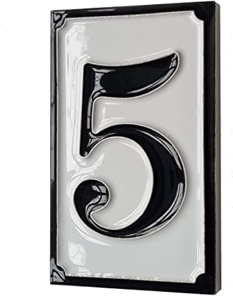 Numéros de maison en céramique italienne peints à la main - Numéro 5 - Noir - Dimensions : 11 x 7 cm