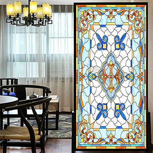 LXDWEI Pellicola per Finestre Privacy Stile Chiesa Europea, Motivo Vetro Smagliato, Senza Colla, Adesivo Statico, Decorativo, Effetto Smerigliato, Adesivi per Finestre 59x120cm (L x P)