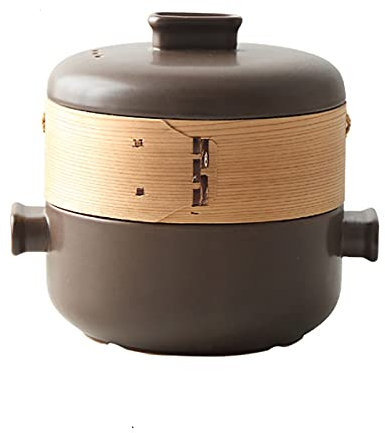 SHALOLY Cacerola Japonesa con vaporera, Olla de cerámica para cocinar Cacerola para cocinar al Vapor, Olla de Barro para cocinar para cenas, Banquetes y Fiestas, Blanco, 2,5 l (Color café 2,5 l)