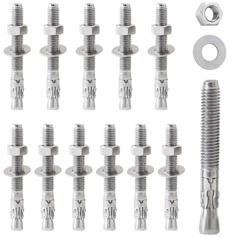 LIONMAX Wedge Anchors 1/2 x 3-3/4 Stainless Steel Concrete Wall Floor Anchor Bolts(Pack of 12), for Outdoor, Cement Wall, Pool Railing, Gazebo, Ground, Anti-Rust Anti-Corrosion