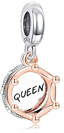Amuefer 925 Argent Charm Collier Pendeloque Or Rose Bracelet Femme Perle Amour, Animaux, Famille Charm Cadeaux d'Anniversaire