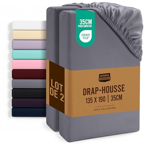 Utopia Bedding Juego de 2 Sabana Bajera 135x190 - Gris - Bolsillo Profundo - Microfibra Cepillada (Cama 135)