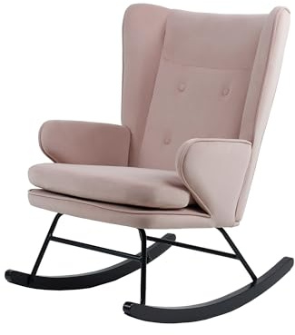 Qiyano Tahdia Schaukelstuhl Rosa, Schaukelsessel mit Armlehne, Gepolsterter Sessel Wohnzimmer, Hochwertige Verarbeitung, 180 kg Tragkraft