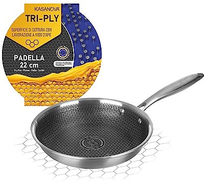 KASANOVA Padella antiaderente 22 cm Tri-ply, Rivestimento nido d'ape, Forno e tutti i piani cottura