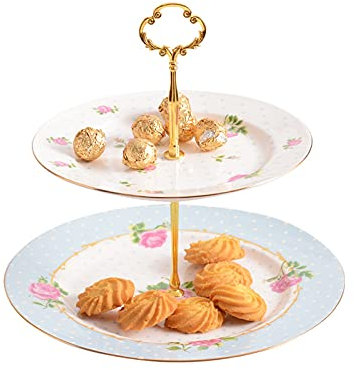 OQHAIR Soporte para Tartas Exquisito Soporte de exhibición para Tartas de 2 Capas, Soporte para Tartas extraíble de cerámica, Mesa de Postre Multicolor para Frutas, Magdalenas, postres So