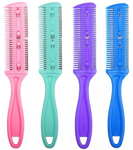 KIPTVO Double Sided Hair Cutting Razor Comb, Professional Hair Razor Comb Haircuts Cutting Tool for Salon or Home (Light Pink, Green, Blue, Purple)