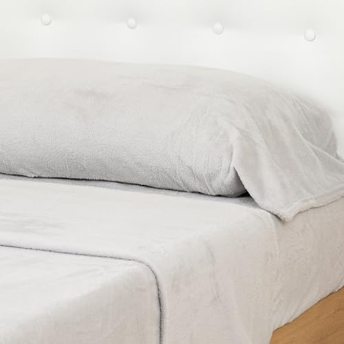 TRAMAS+ Juego de Sábanas Coralina, Reversible Térmica para Otoño e Invierno, Suave y Agradable al Tacto - (Cama 135, Gris Perla)