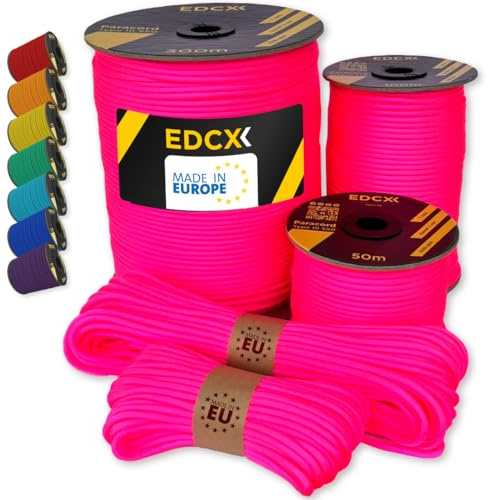 EdcX Paracord 550 Typ III 4 mm – 7 Kern-Strängen, 100% Nylon, reißfest bis 250 kg – 35+ Farben (10/15/30/50/100/300 m) – Survival-Seil, Fallschirmschnur, Zeltleine | Made in EU