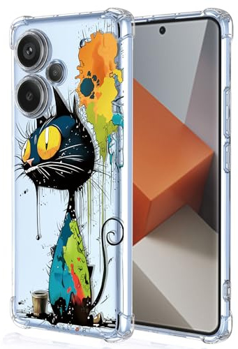 XINYEXIN Transparente Hülle für Xiaomi Redmi Note 13 Pro Plus 5G (Pro+ 5G), Bunte Coole Kunst Graffiti Serie Süßes Muster, Ultra Dünn Stoßfest TPU Klare Handy Schutzhülle - Black Cat
