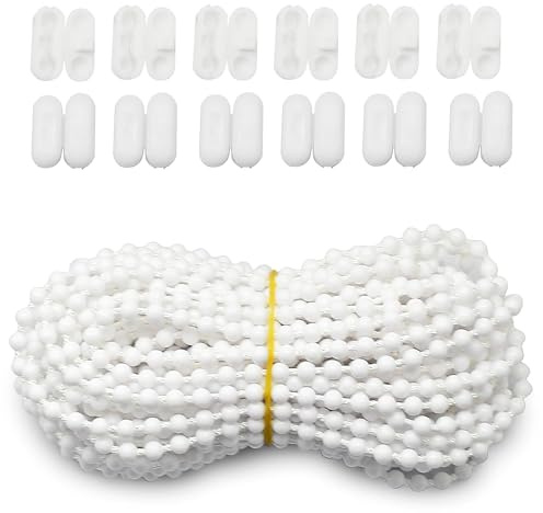 FQTANJU 10 Yards White Roller Blind Bead Chain Cord with 12 PCS of Connectors for Roman Venetian Honeycomb Vertical Shade Blind Cord for Roller Blind Replacement Parts Repair Fittings, FA-267