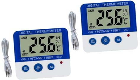 LIFKOME 2pièces Thermomètre Numérique Intérieur Et Extérieur Avec Alarme De Température Maximale Et Minimale Pour Réfrigérateur Et Congélateur Blanc Et Bleu