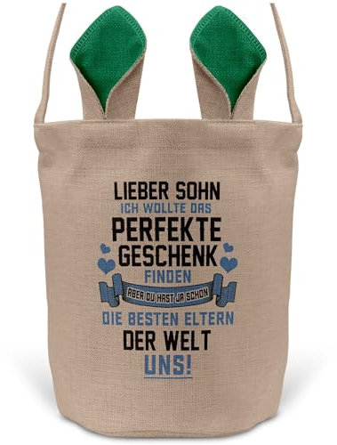 22Feels Sohn Kinder Osterkorb mit Henkel Ostergeschenk Tragetasche Ostern Deko Osternest Körbchen Hasenohren (Beige/Grün)