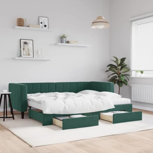 CKioict Palettenbett Modernes Bettgestell Jugendbett Tagesbett Ausziehbar mit Schubladen Dunkelgrün 80x200 cm SamtGeeignet für Gästezimmer, B&Bs, Schlafzimmer