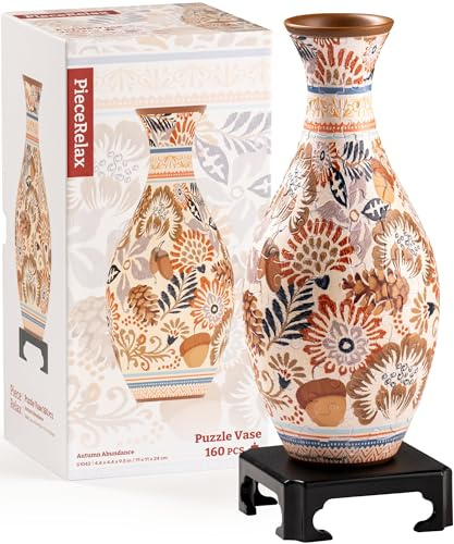 PieceRelax Unique Flower Vase - 3D Puzzle Vase for Adults to Flower Arrangement and Home Decoration Made By 160 Curved Plastic Puzzle Pieces - Autumn Abundance [S1042]