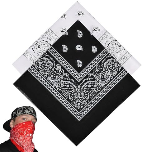 2 Stück, Bandana Damen Herren, Kopftuch, Kopftücher Für Damen, Halstuch Herren, Für Unisex Tuch Bindetuch, Headwear, Haar, Schal, Paisley Muster, Schwarz Und Weiß (55 X 55 Cm)