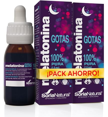 Soria Natural Melatonina Pura Gotas 1.8 mg - Sueño Melatonina Gotas para Dormir Profundamente, 100% Pura - Melatonina Niños y Adultos - 100 ml (PACK 2x50ml)