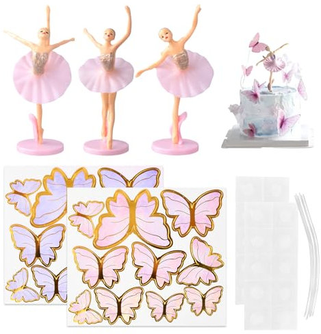 Ballerina Cake Topper Set, Elegant Ballet Girl Birthday Cake Decorations for Girls, Butterfly Cake Decorations, Perfect Ballerina Cake Toppers for Ballet-Themed Parties and Birthday Decorations